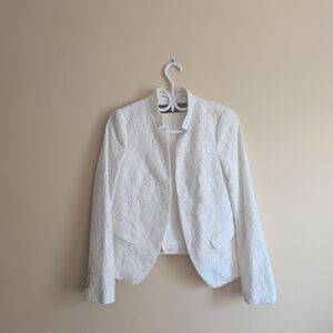 Zara White Lace Open-Front Cropped Blazer
